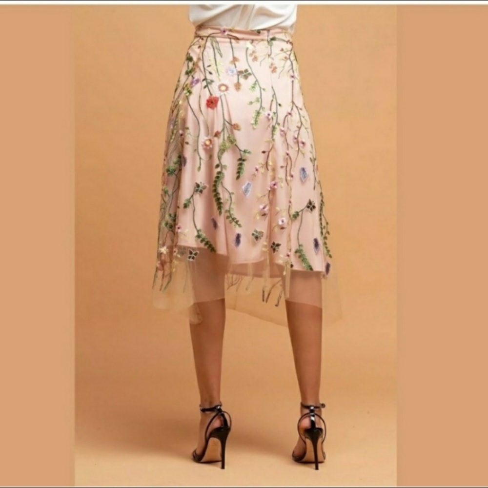 Eva Franco Pink Tulle Floral Embroidery Midi Skirt
